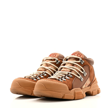 Gucci X SEGA Suede Calfskin GG Monogram Mens Flashtrek Sneakers 10 New Cuir Beige Ruggine 4 of 13
