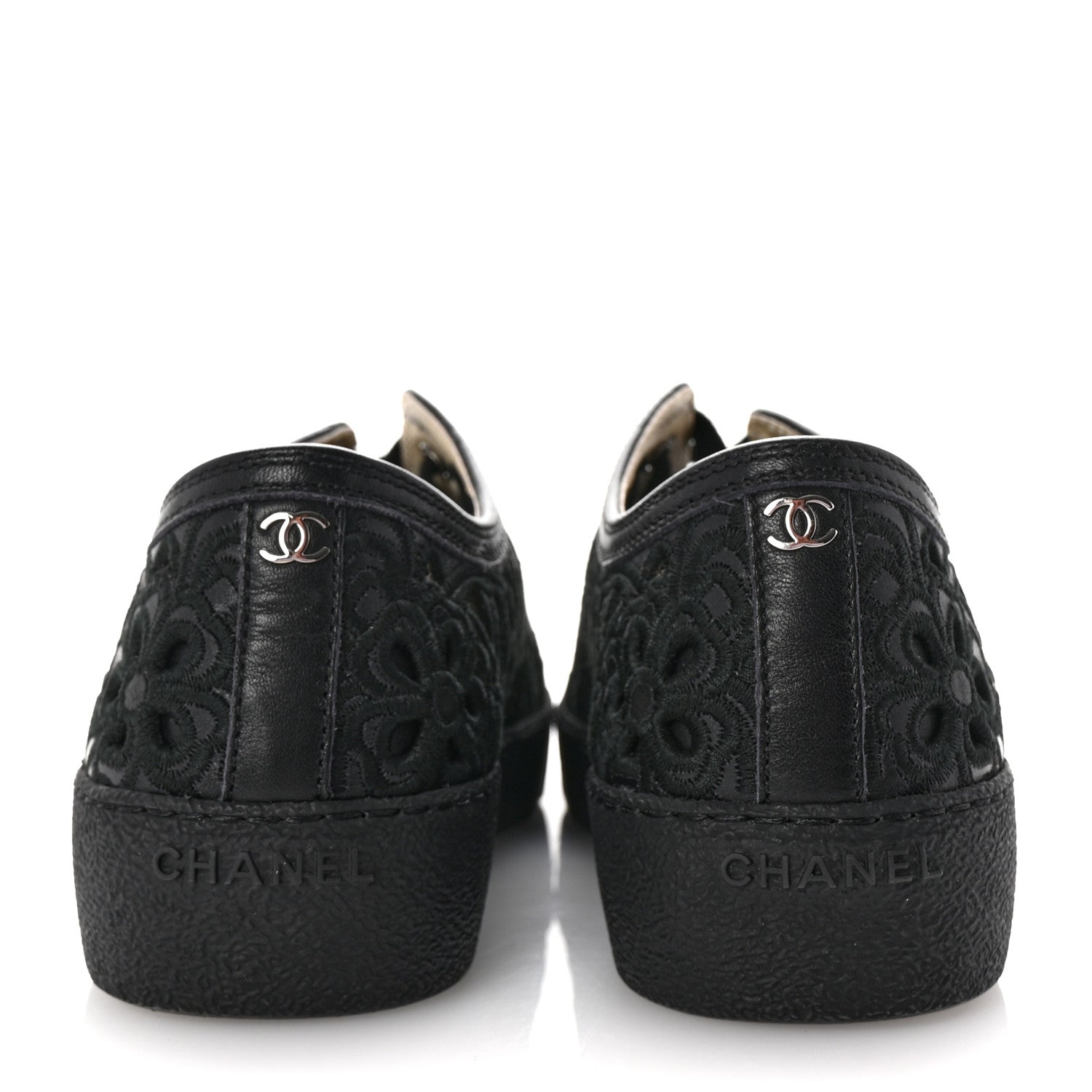 Chanel Calfskin Hollow Out Flower Sneakers 36 Black 6 of 11