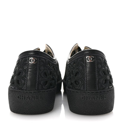 Chanel Calfskin Hollow Out Flower Sneakers 36 Black 6 of 11