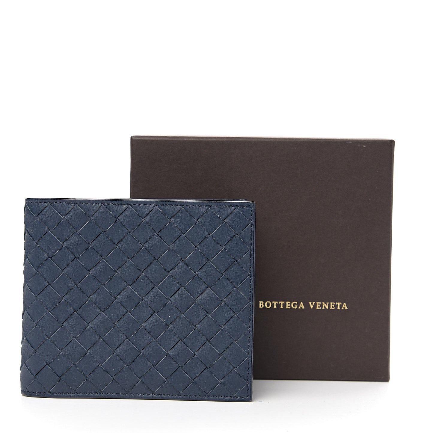 Calfskin Intrecciato Bi-Fold Wallet Dark Denim