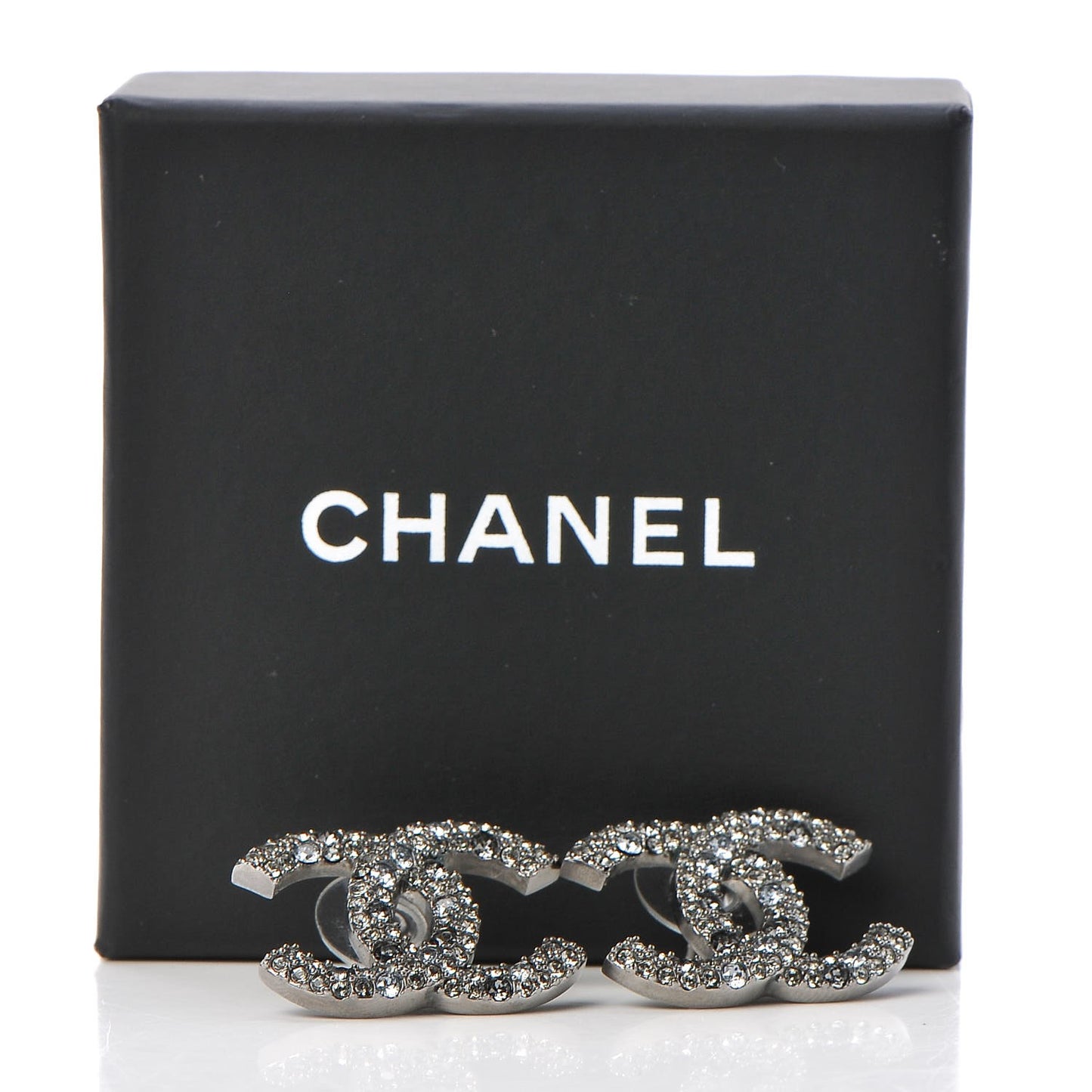 Crystal Ruthenium Large CC Earrings Grey Silver