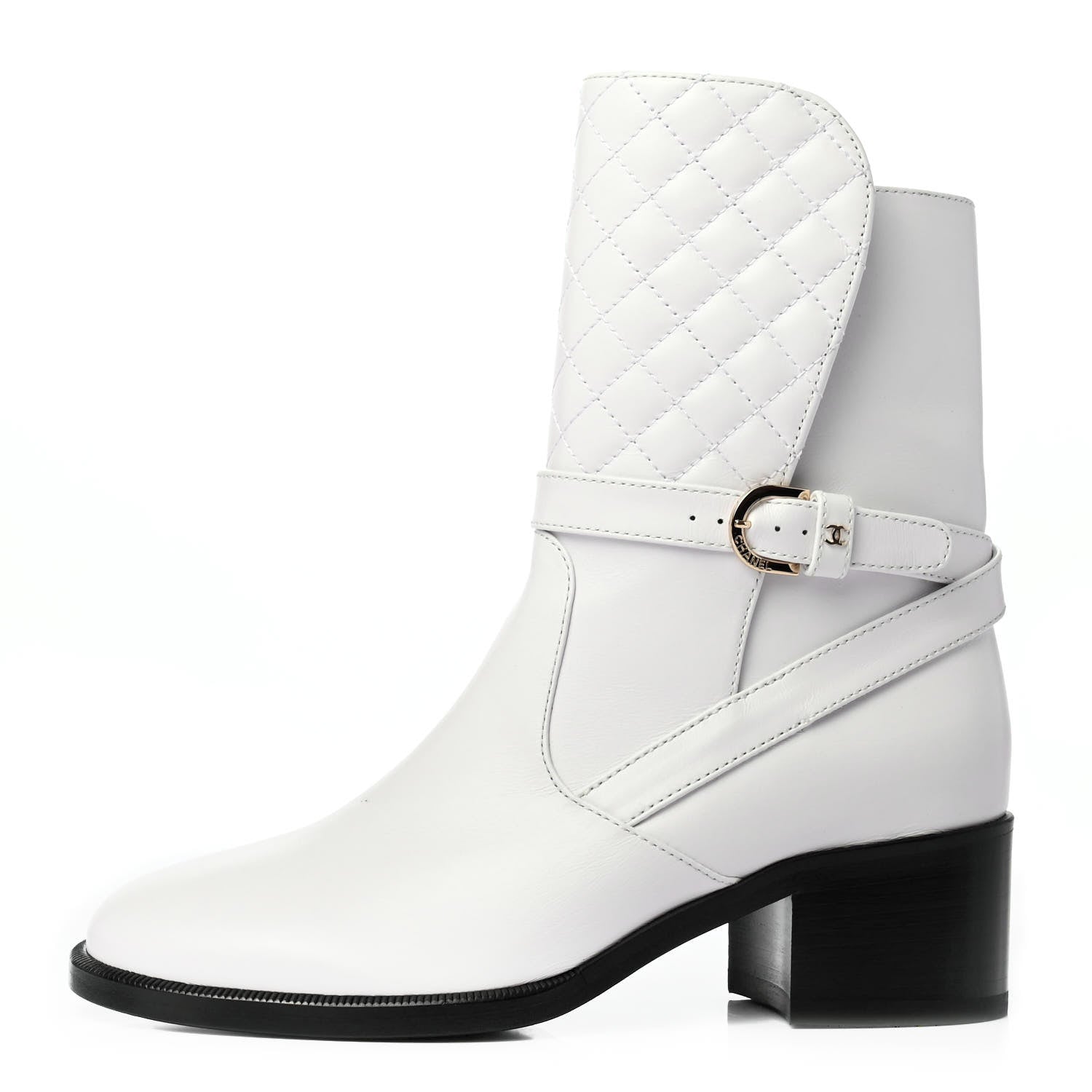 Chanel Calfskin Quilted CC Boots 37 White 1 of 4