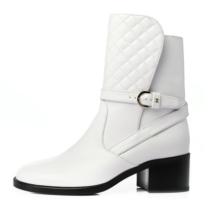 Chanel Calfskin Quilted CC Boots 37 White 1 of 4