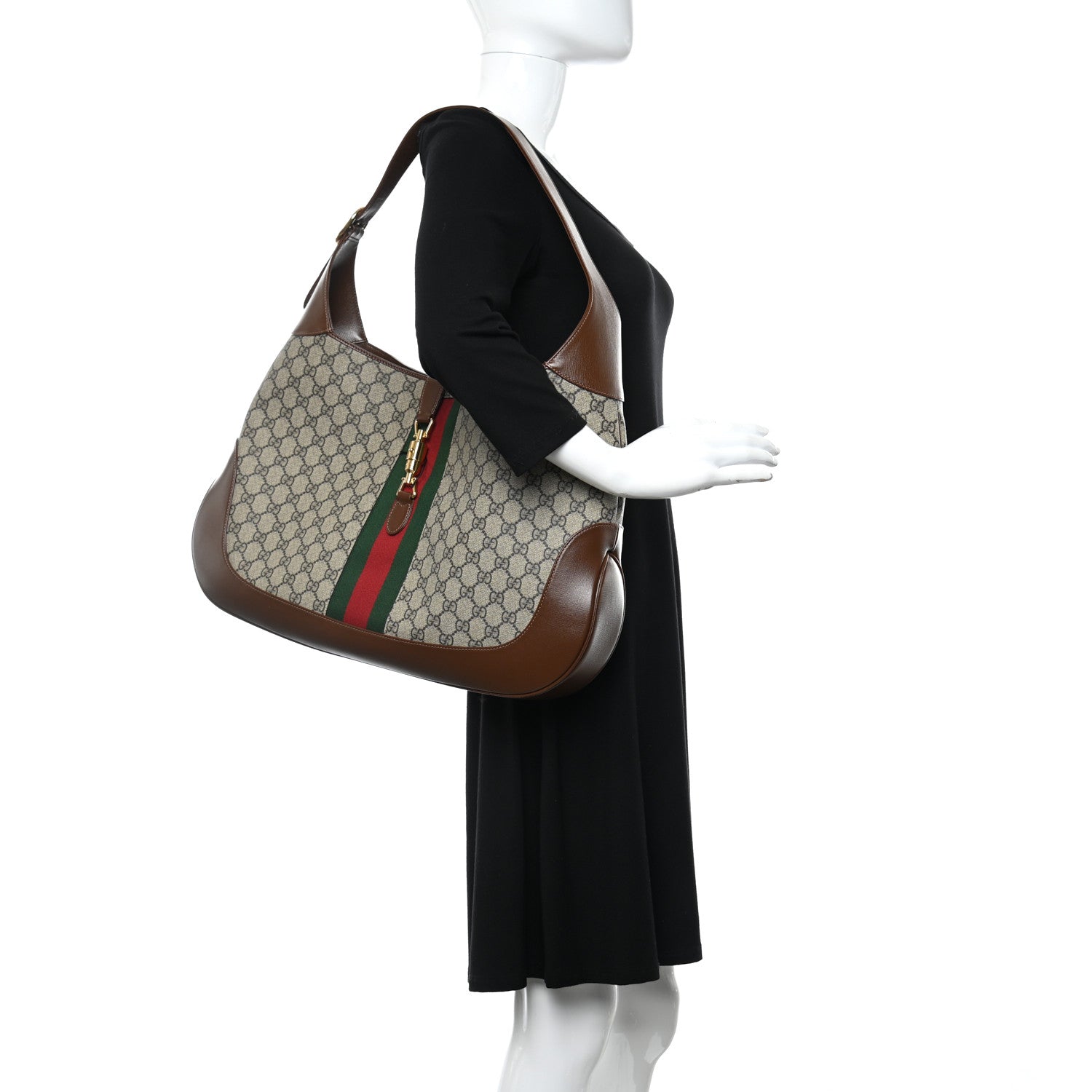 Gucci GG Supreme Monogram Calfskin Web Large Jackie 1961 Hobo Beige Brown Sugar 3 of 5