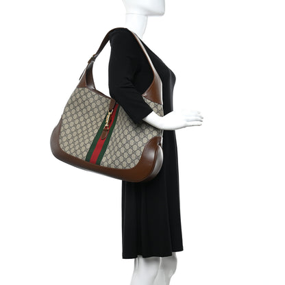 Gucci GG Supreme Monogram Calfskin Web Large Jackie 1961 Hobo Beige Brown Sugar 3 of 5