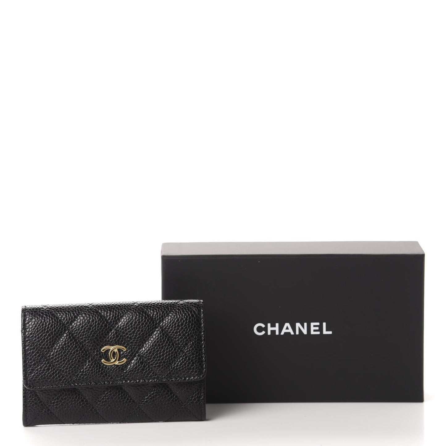Caviar Quilted Flap Card Holder Black