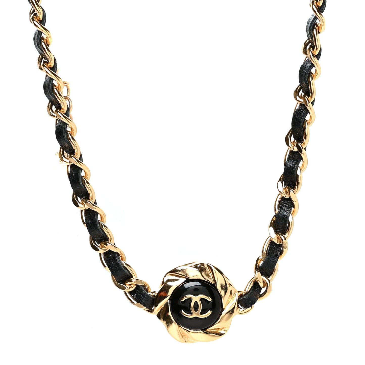 Metal Lambskin Enamel CC Choker Gold Black