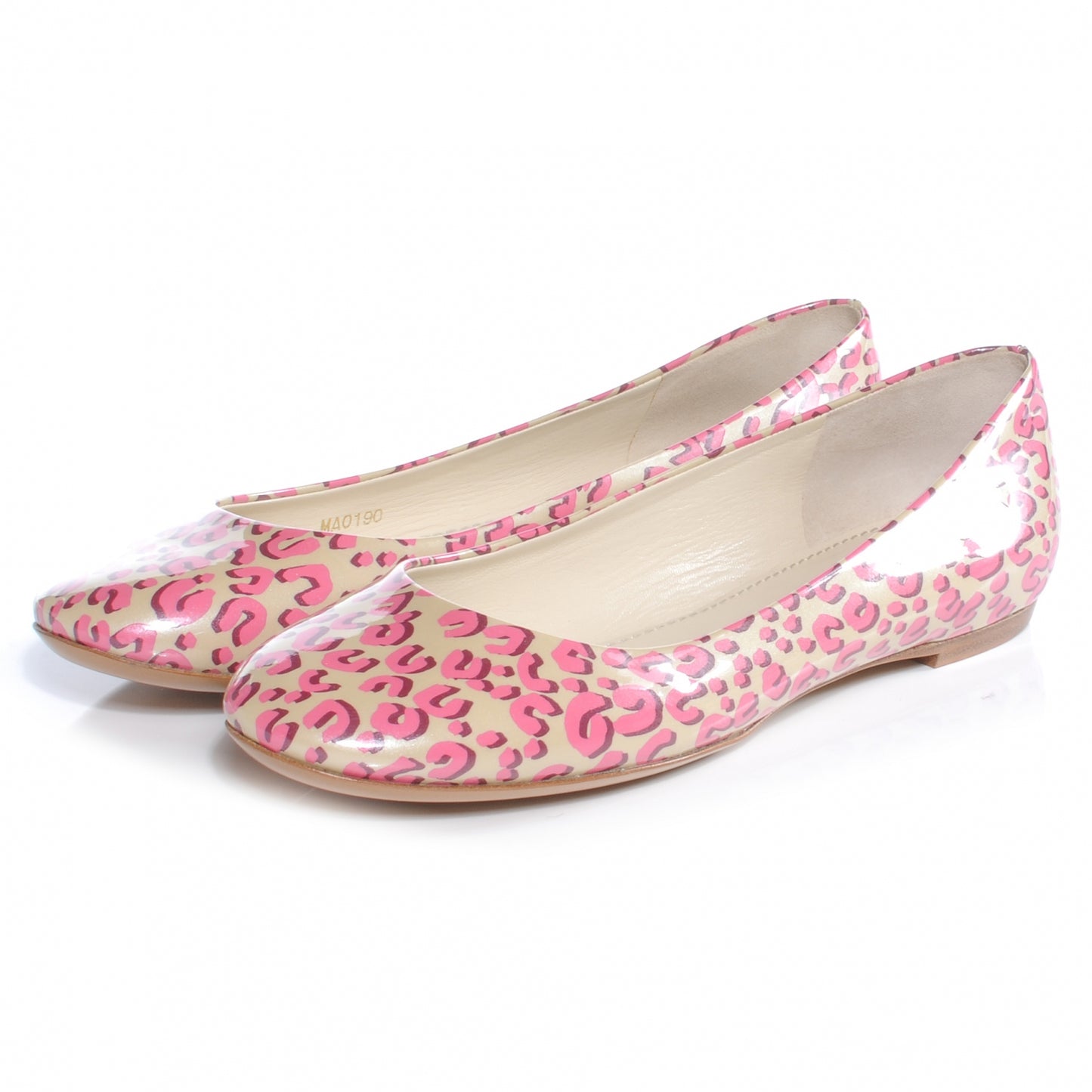 Patent Leopard Ballet Flats 38 Blanc Corail
