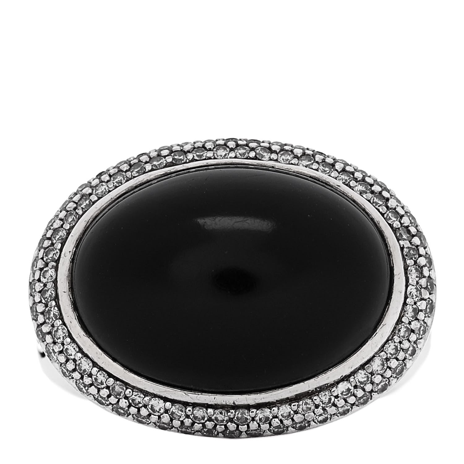 David Yurman Sterling Silver Diamond Black Onyx Signature Oval Ring 54 7 1 of 6