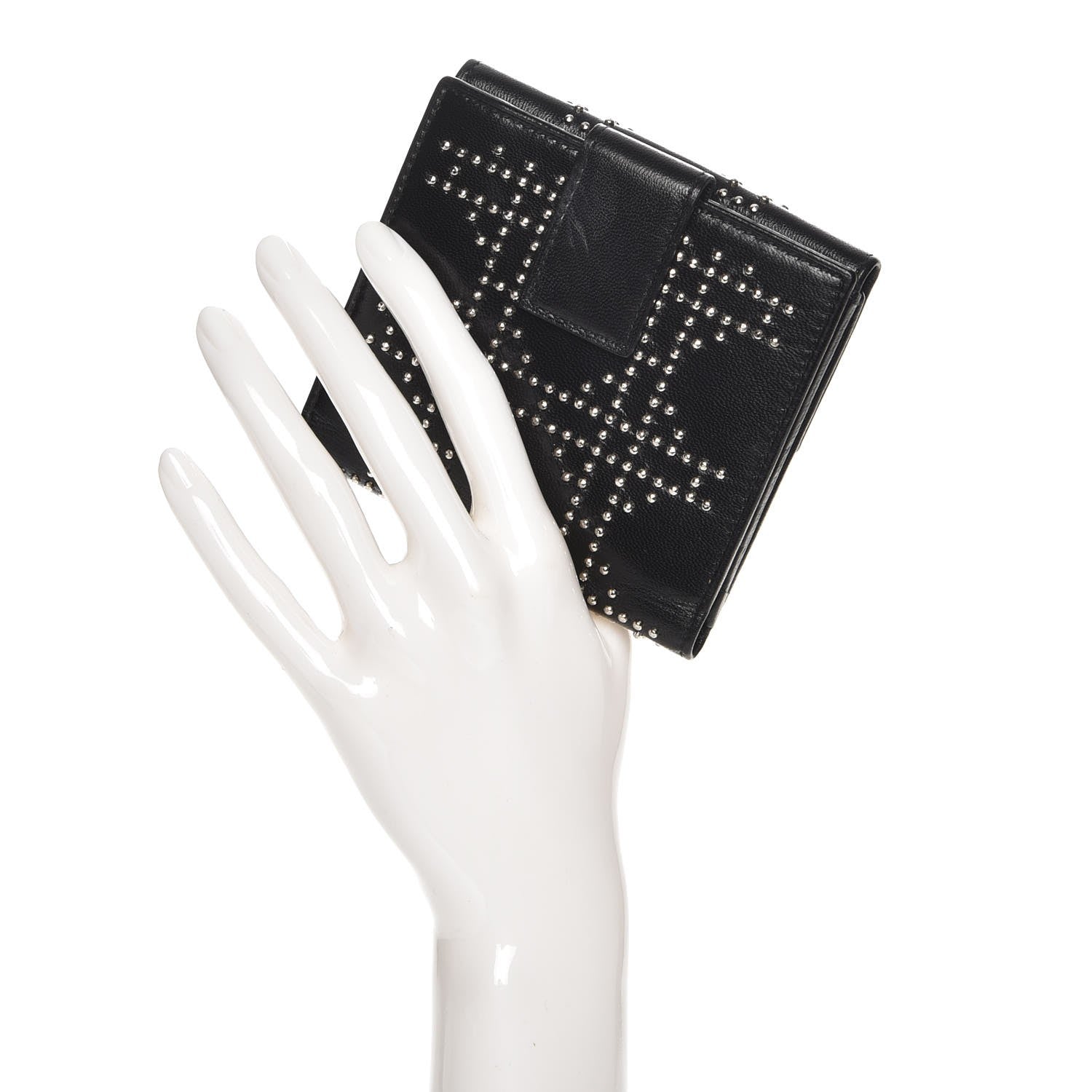 Christian Dior Lambskin Studded Cannage Lady Dior Compact Wallet Black 2 of 7