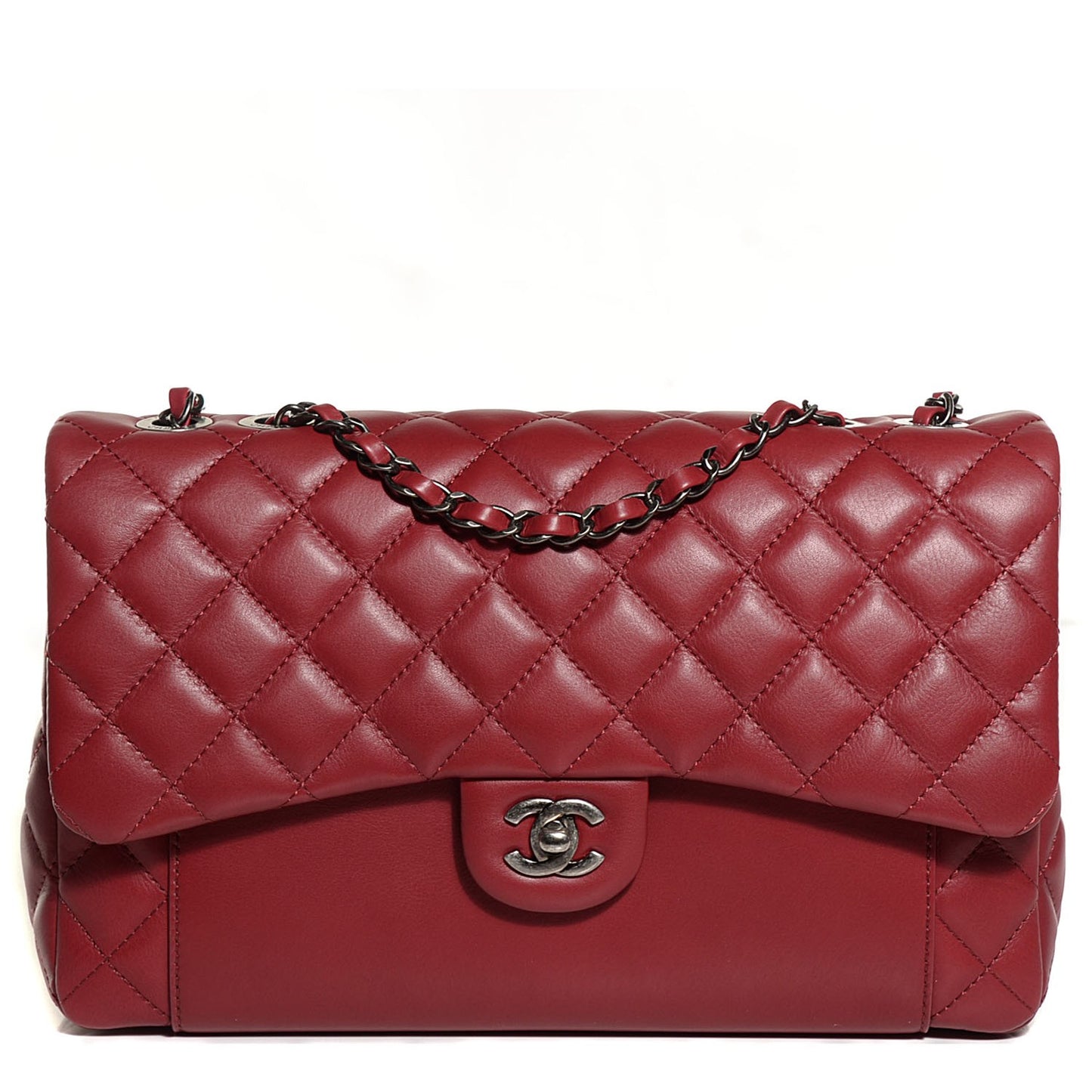 Calfskin Quilted Large Double Touch Flap Red