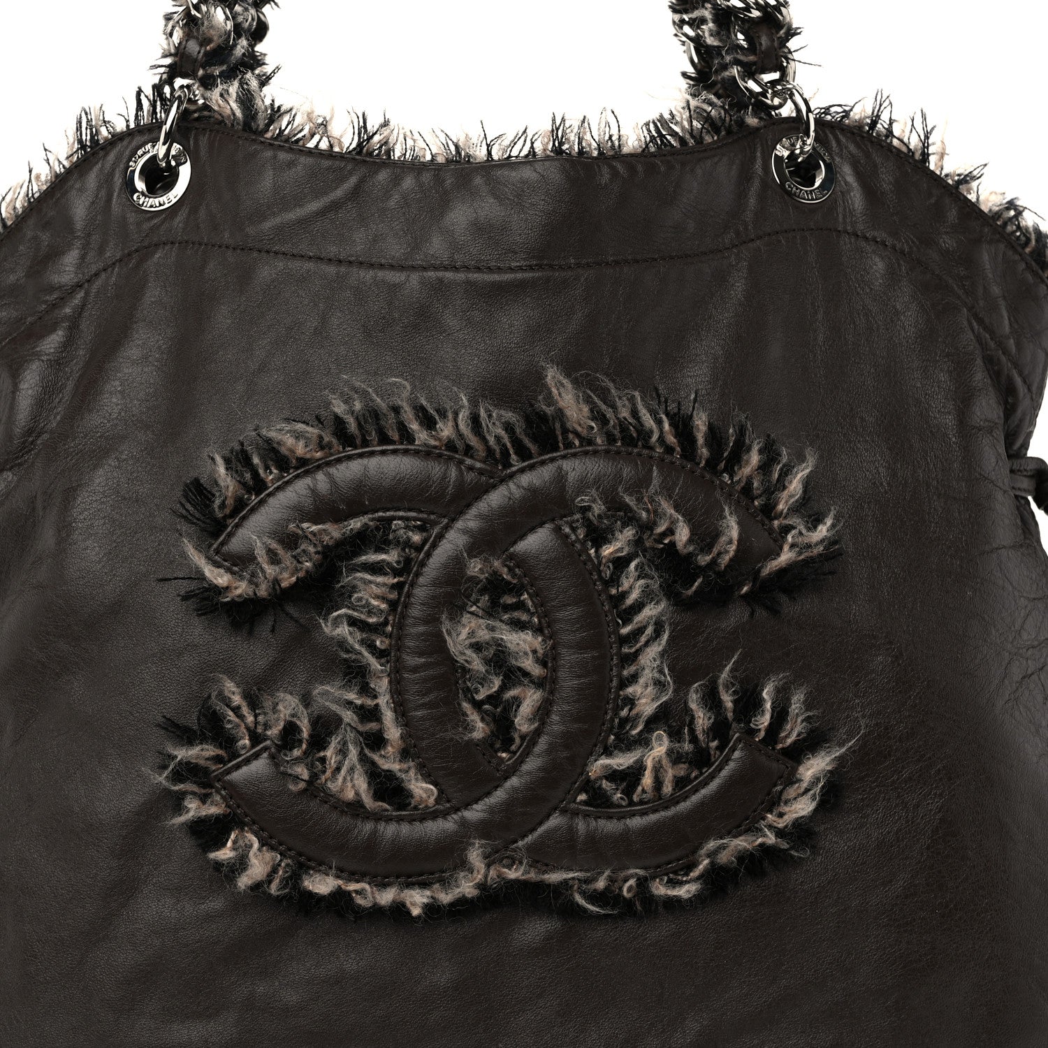 Chanel Tweed Lambskin Drawstring Tweedy Tote Brown 8 of 10