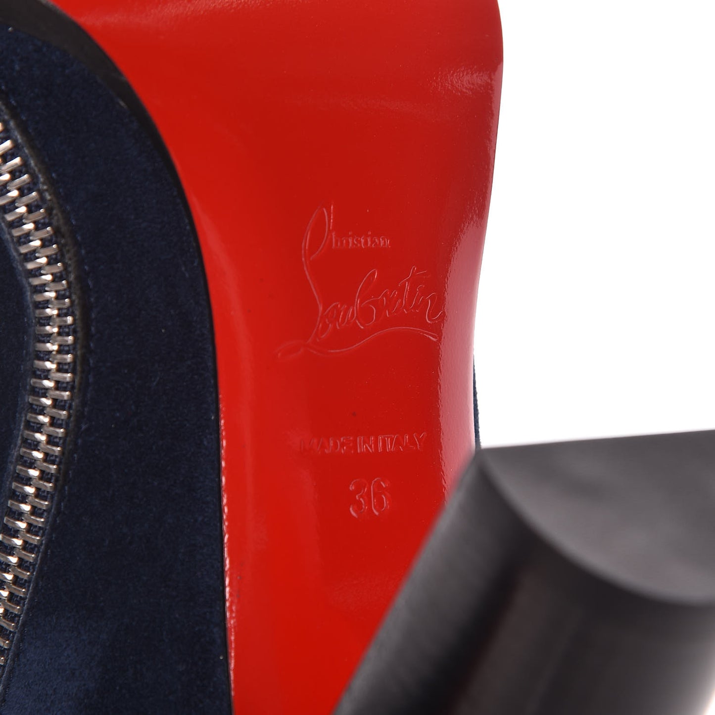 Veau Velours Telezip 85 Ankle Bootie 36 Marine Black Lucido