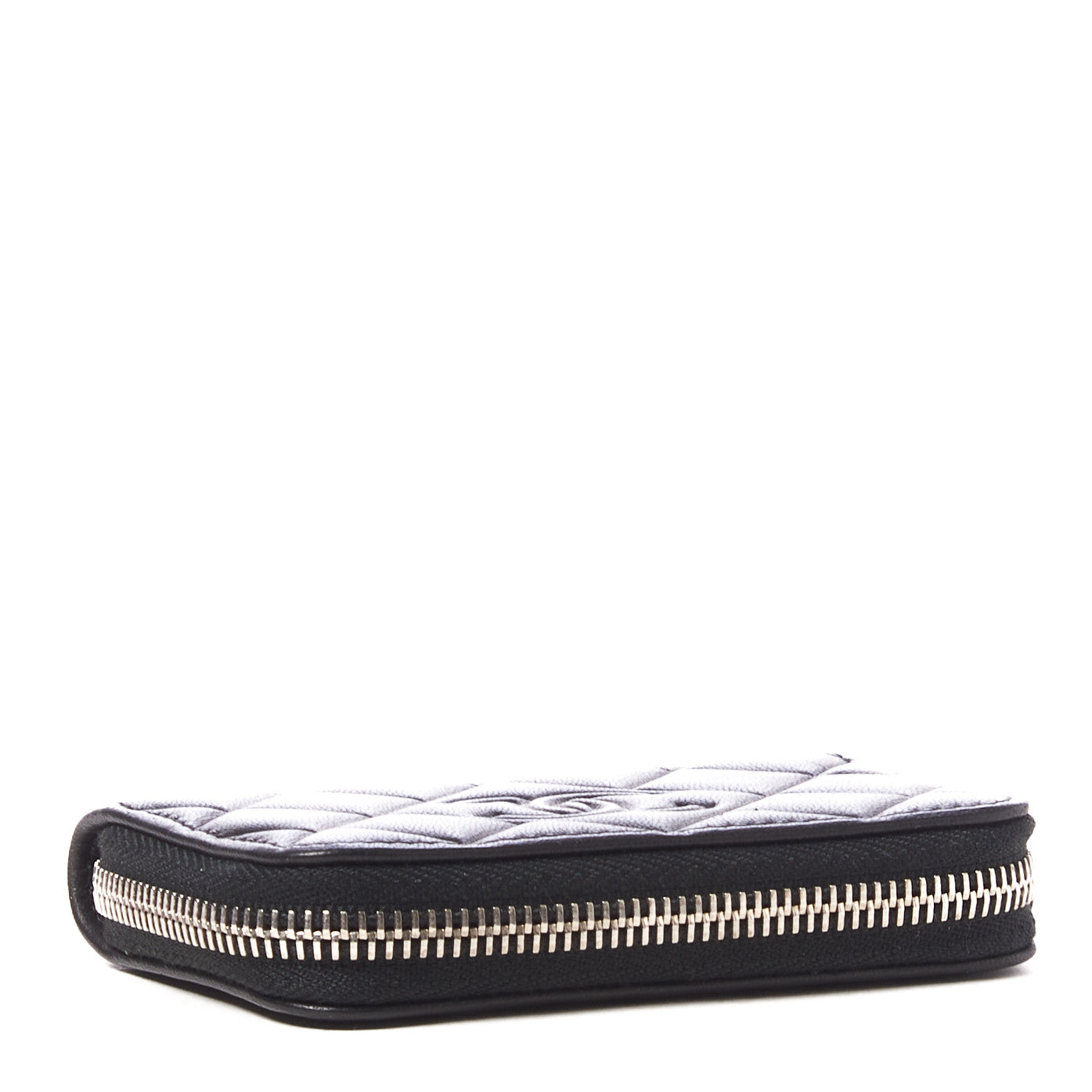 Lambskin Quilted Diamond CC Zip Around Coin Purse Black