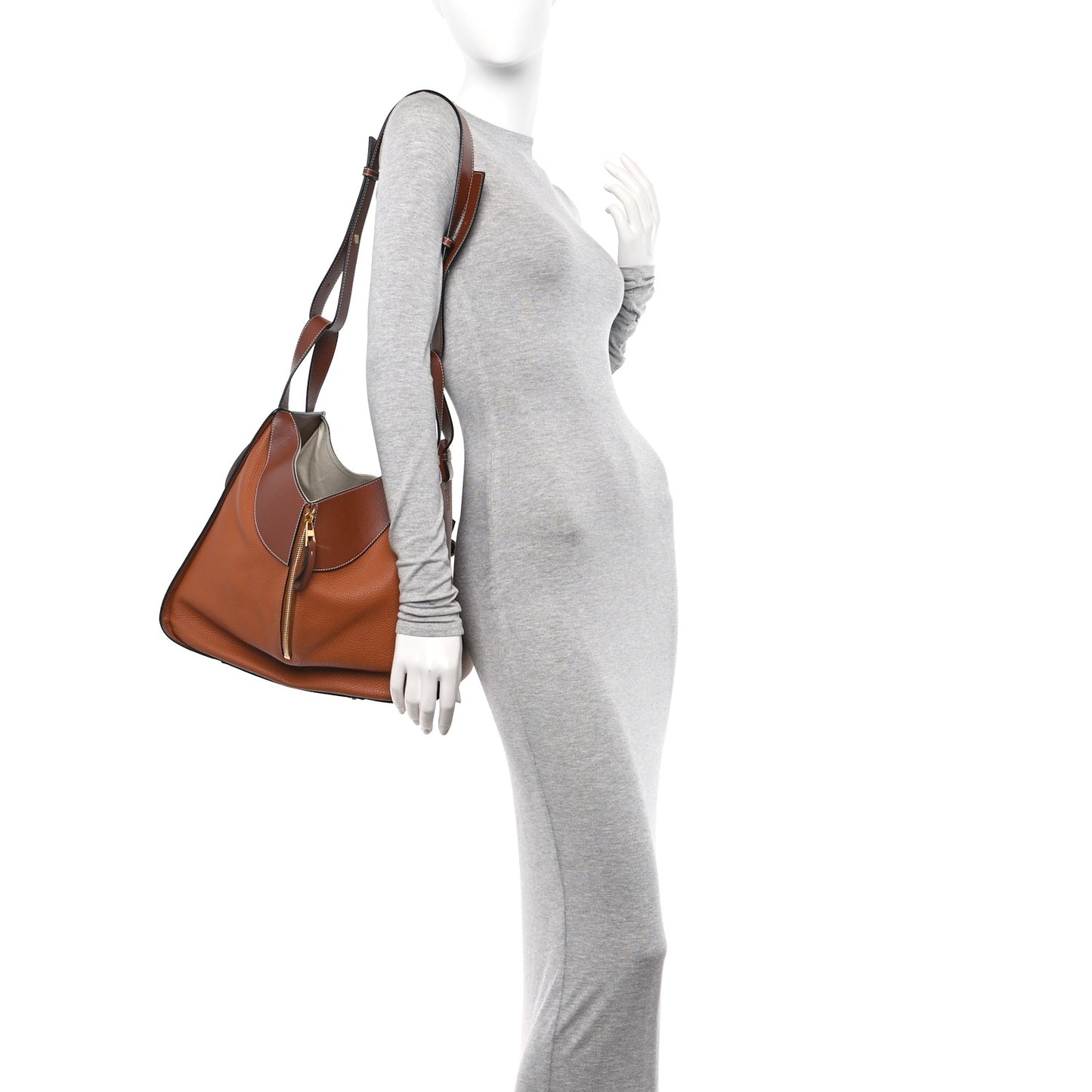 Grained Calfskin Medium Hammock Shoulder Bag Tan