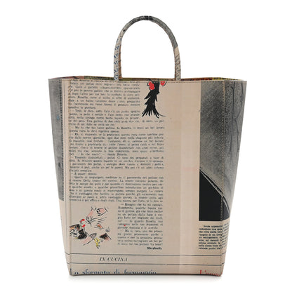 Bottega Veneta Newspaper Print Small Shopper Tote Beige Multicolor 1 of 10