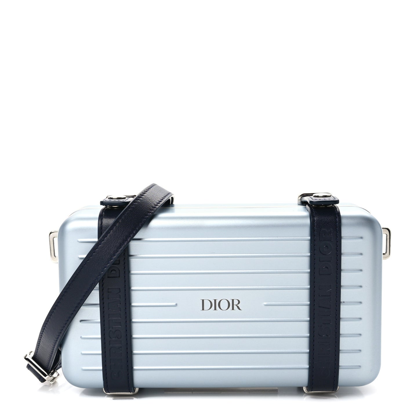 X RIMOWA Aluminum Personal Clutch On Strap Bleu