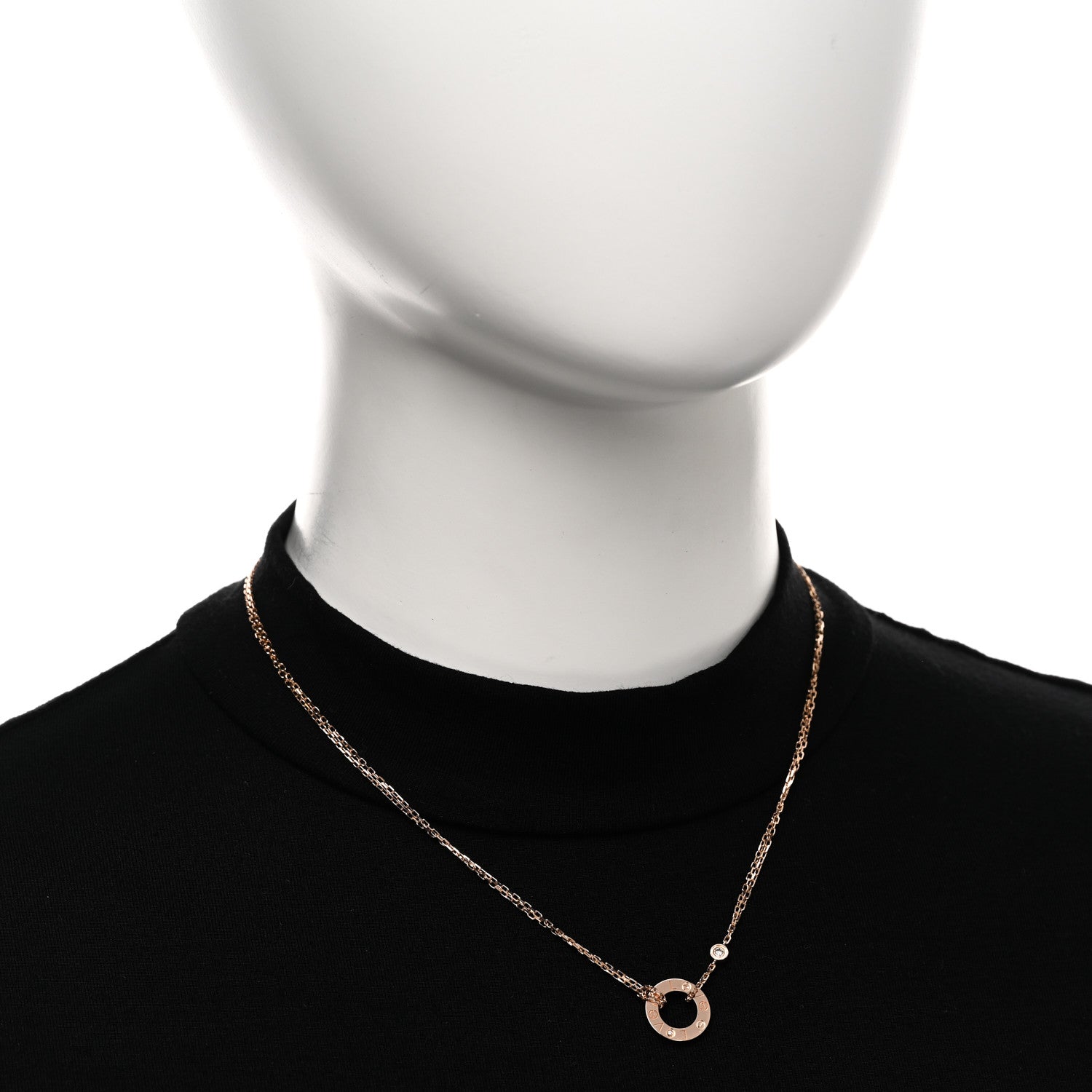 Cartier 18K Pink Gold 2 Diamond LOVE Necklace 2 of 5
