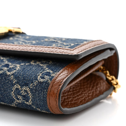 Gucci New Denim GG Monogram Jackie 1961 Chain Wallet Blue Tea Cuir 11 of 11