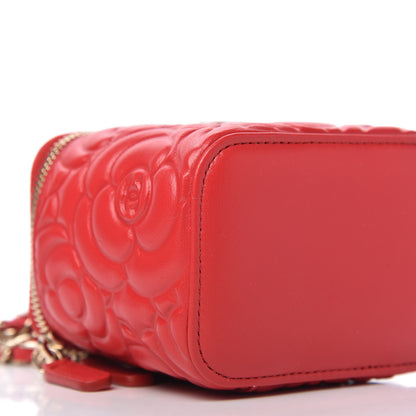 Chanel Lambskin Camellia Embossed Mini Vanity Case With Chain Red 6 of 10