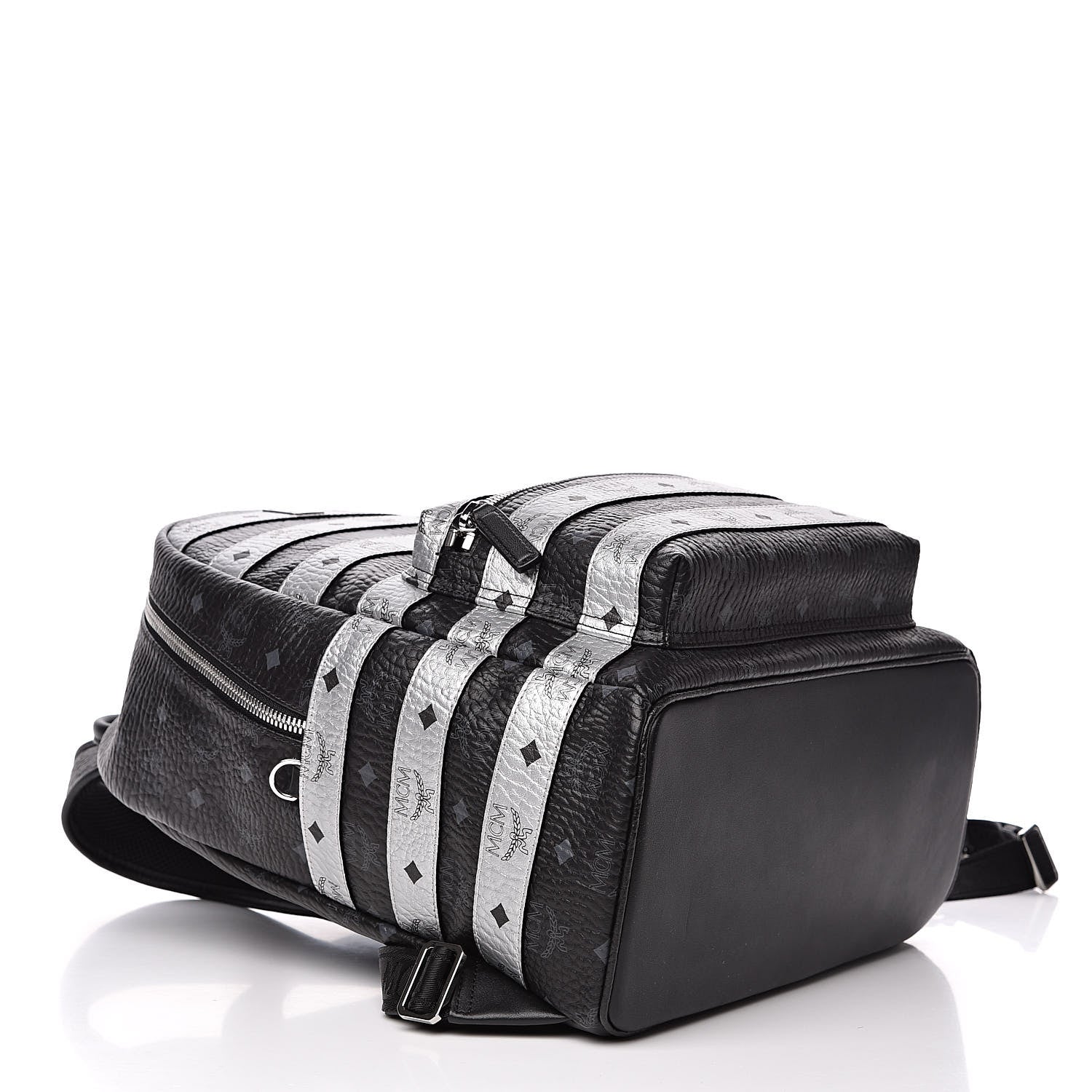 MCM Metallic Visetos Striped Medium Stark Backpack Silver Black 4 of 10