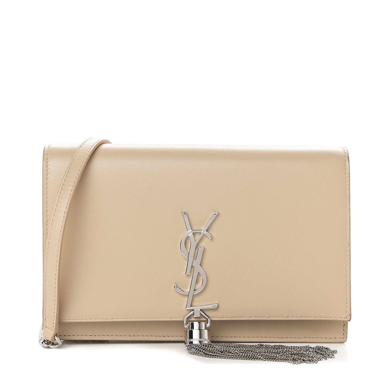 Smooth Calfskin Classic Monogram Kate Tassel Chain Wallet Light Natural