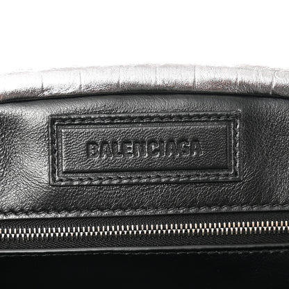Balenciaga Extra Supple Calfskin Crocodile Embossed Editor Clutch Silver 6 of 7