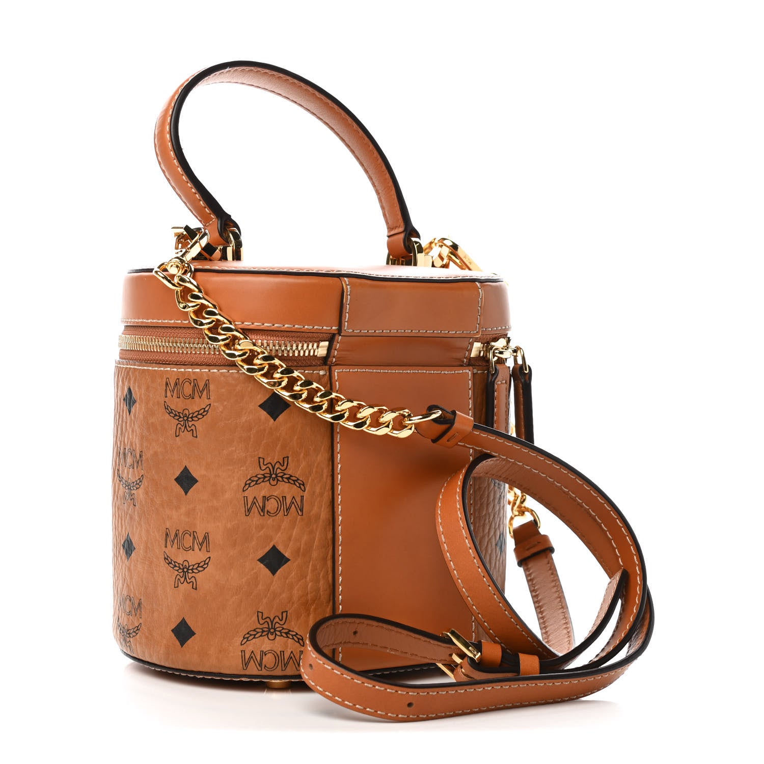 MCM Visetos Small Cylinder Crossbody Bag Cognac 2 of 4