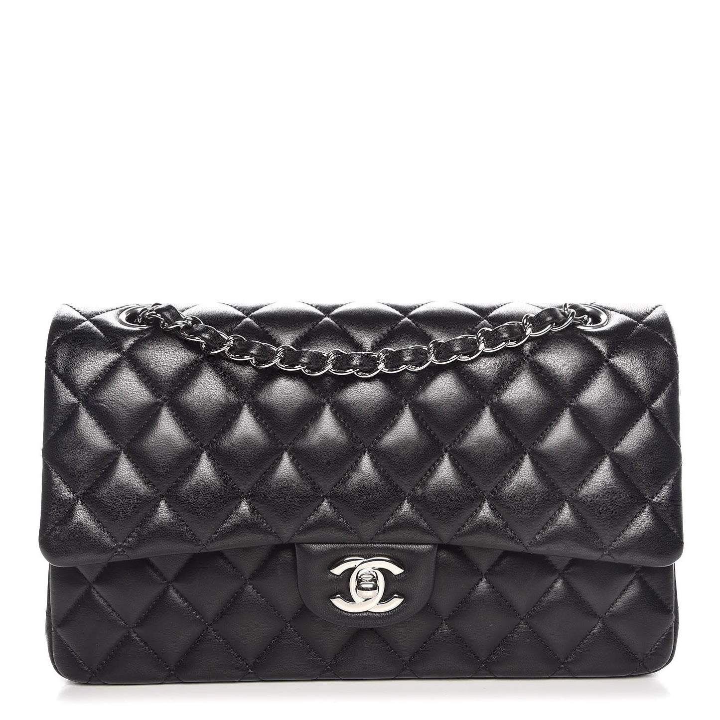 Lambskin Quilted Medium Double Flap Black