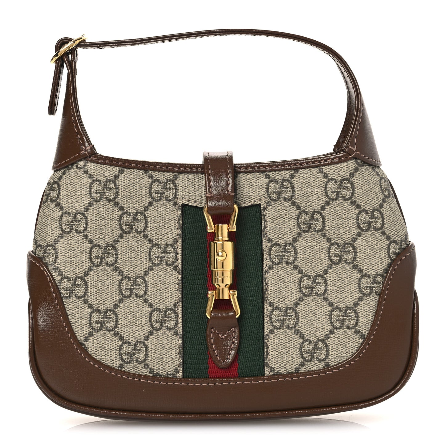 GG Supreme Monogram Azalea Calfskin Web Mini Jackie 1961 Hobo Beige Ebony Brown Sugar