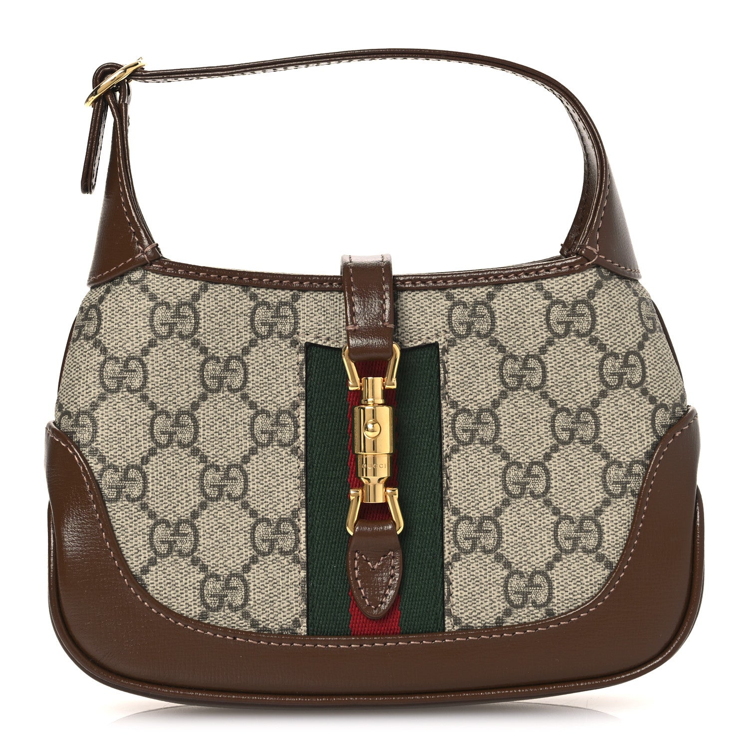 Gucci GG Supreme Monogram Azalea Calfskin Web Mini Jackie 1961 Hobo Beige Ebony Brown Sugar 1 of 11