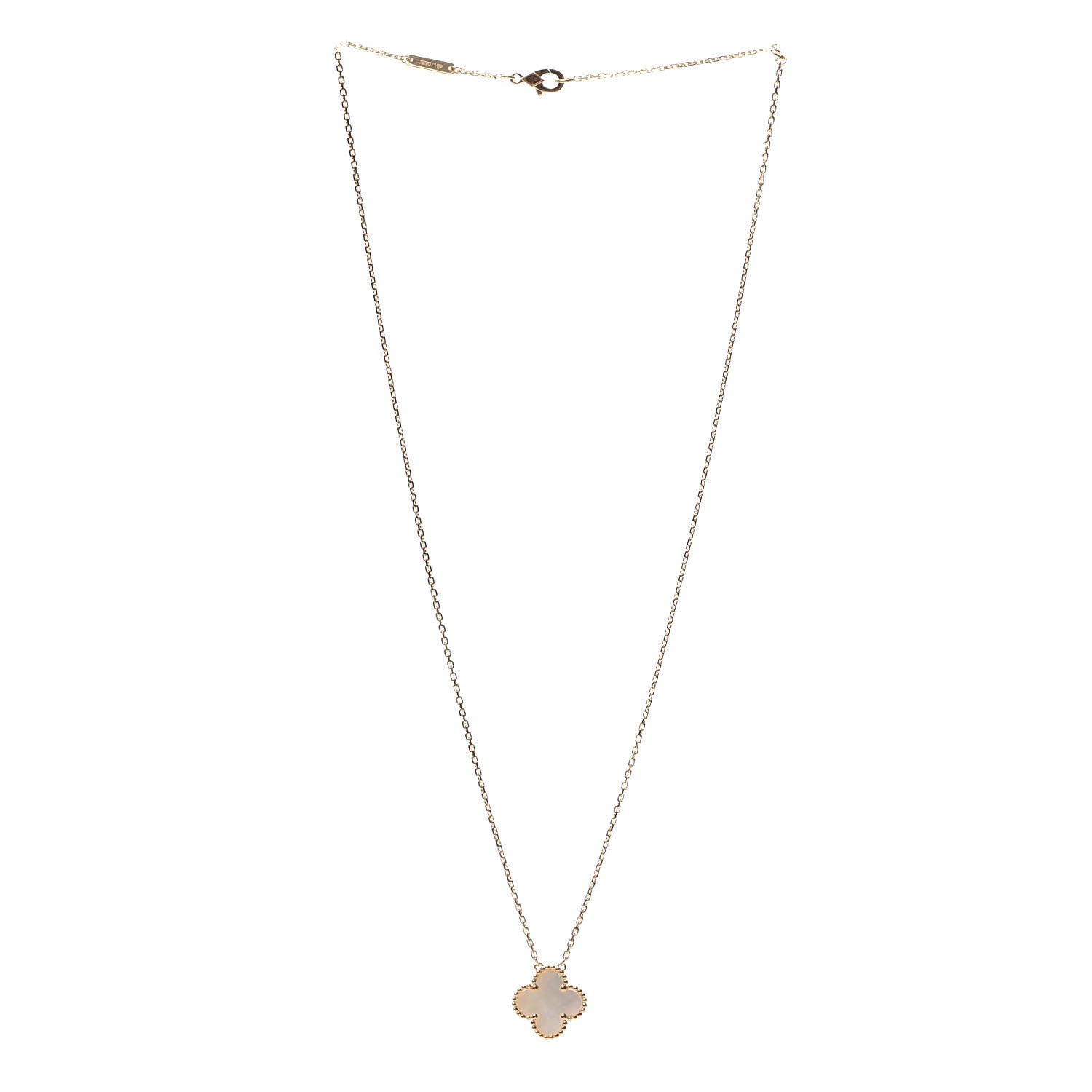 Van Cleef & Arpels 18K Yellow Gold Mother of Pearl Vintage Alhambra Pendant Necklace 3 of 7