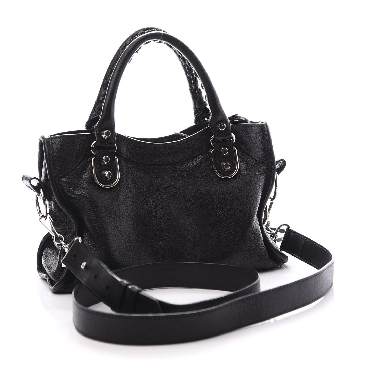 Chevre Silver Metallic Edge Hardware Mini City Black