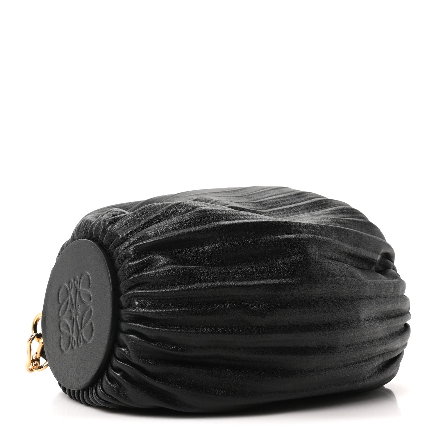 Loewe Lambskin Pleated Bracelet Pouch Shoulder Bag Black 4 of 9