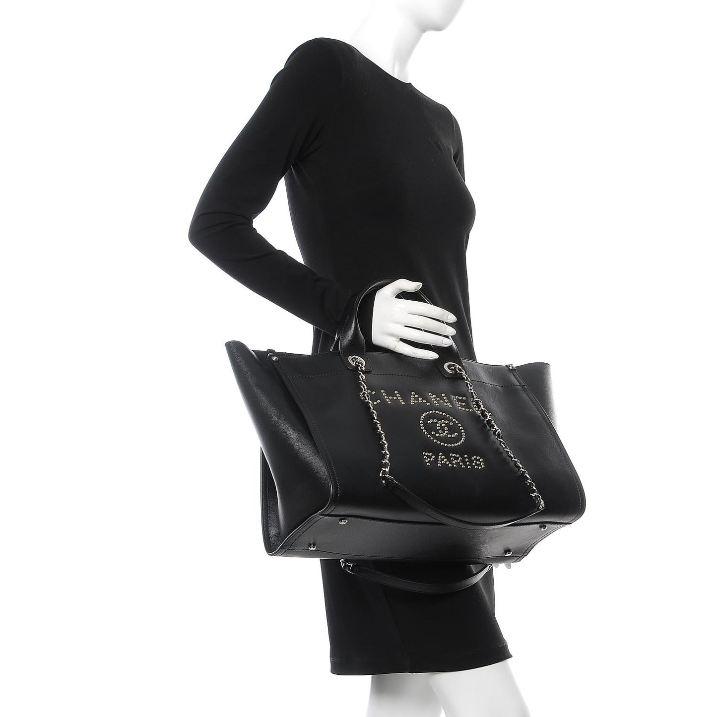 Caviar Large Studded Deauville Tote Black