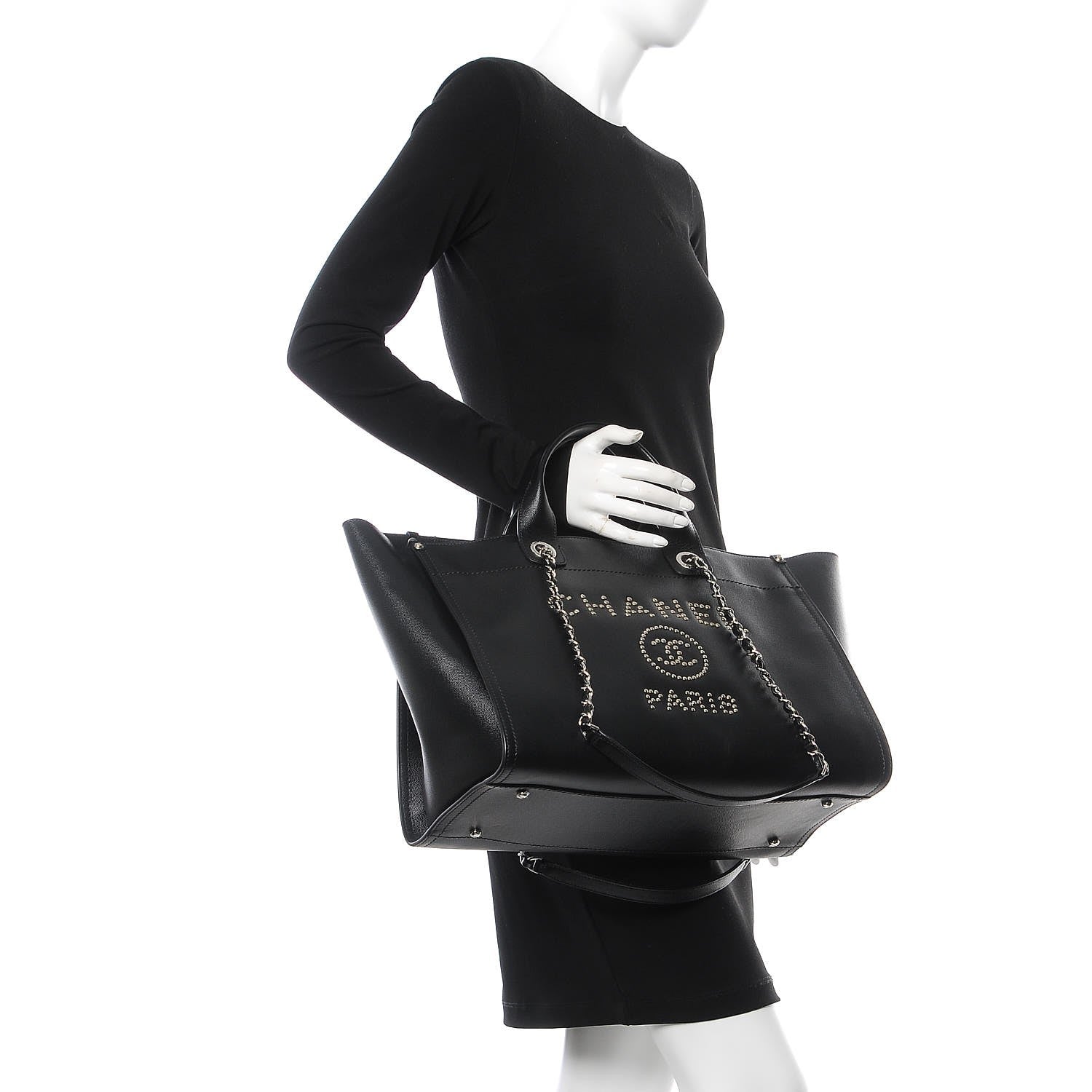 Chanel Caviar Large Studded Deauville Tote Black 3 of 9