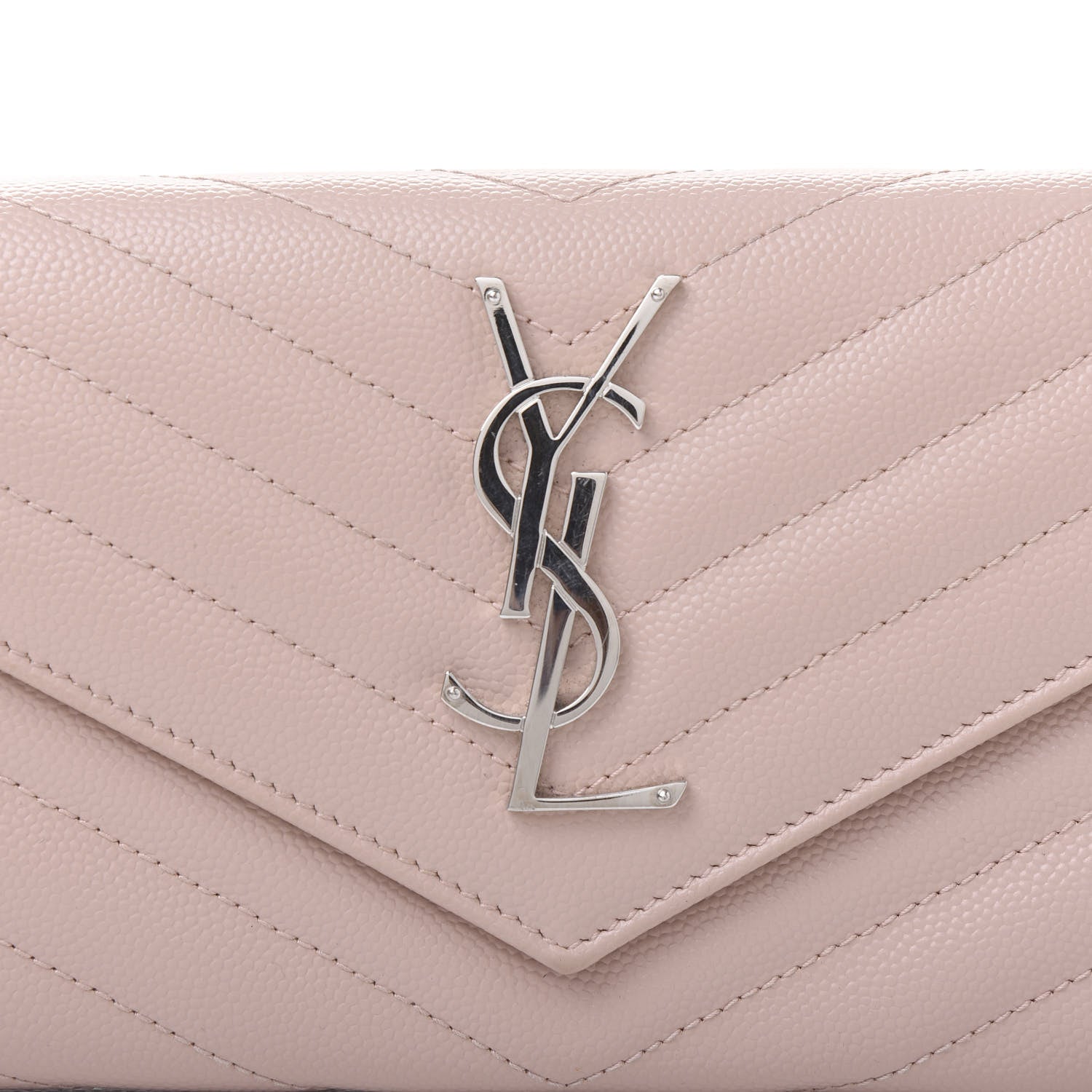 Saint Laurent Grain De Poudre Matelasse Chevron Monogram Wallet Pale Pink 9 of 10