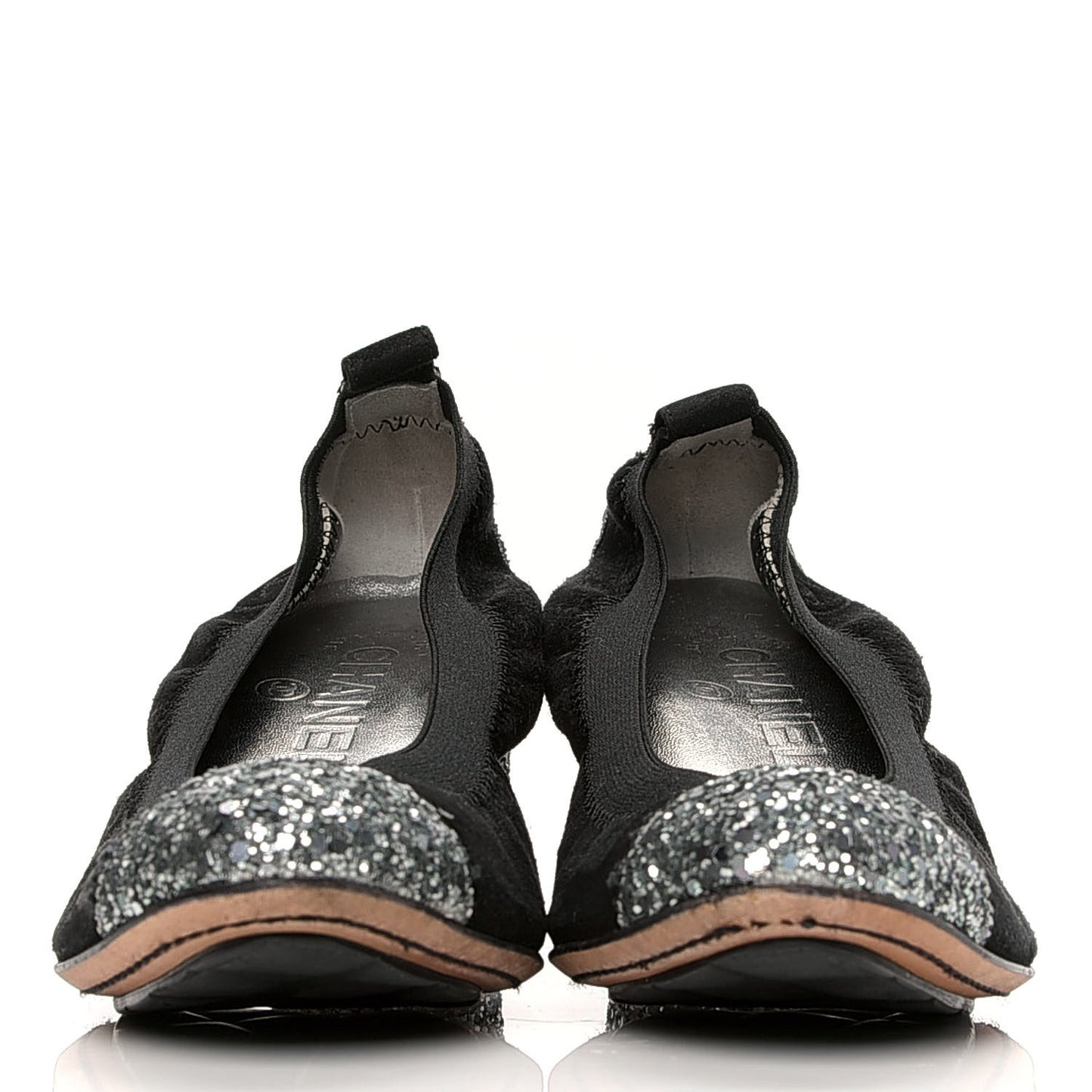Suede Glitter Cap Toe CC Elastic Stretch Pumps 36.5 Black