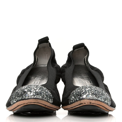 Chanel Suede Glitter Cap Toe CC Elastic Stretch Pumps 36.5 Black 2 of 6