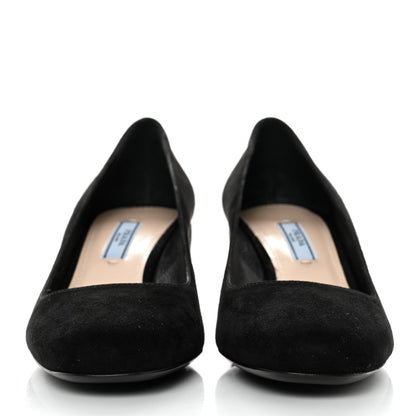 Prada Suede Block Heel Pump 38.5 Black 2 of 7