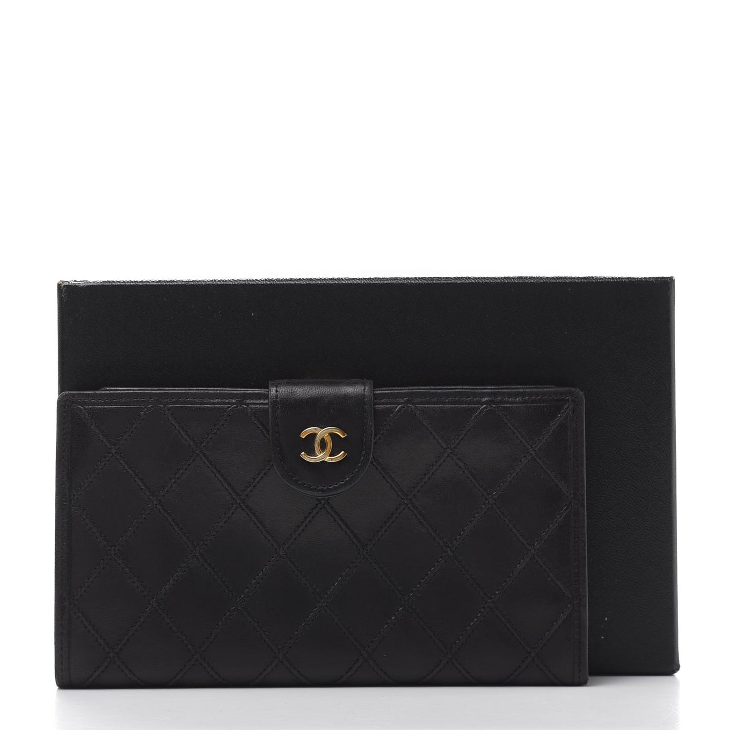 Lambskin Diamond Stitched French Wallet Black
