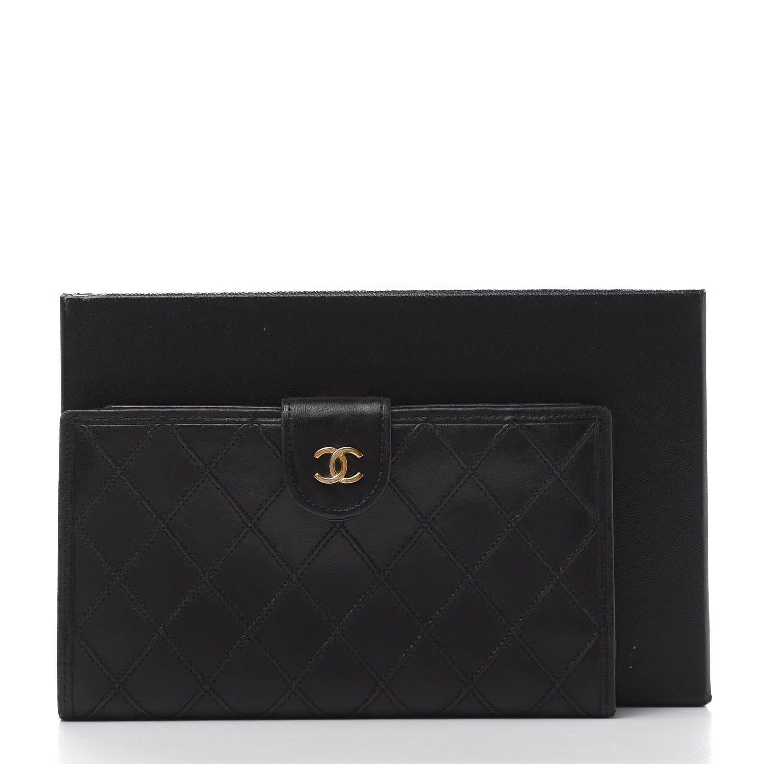Chanel Lambskin Diamond Stitched French Wallet Black 11 of 11