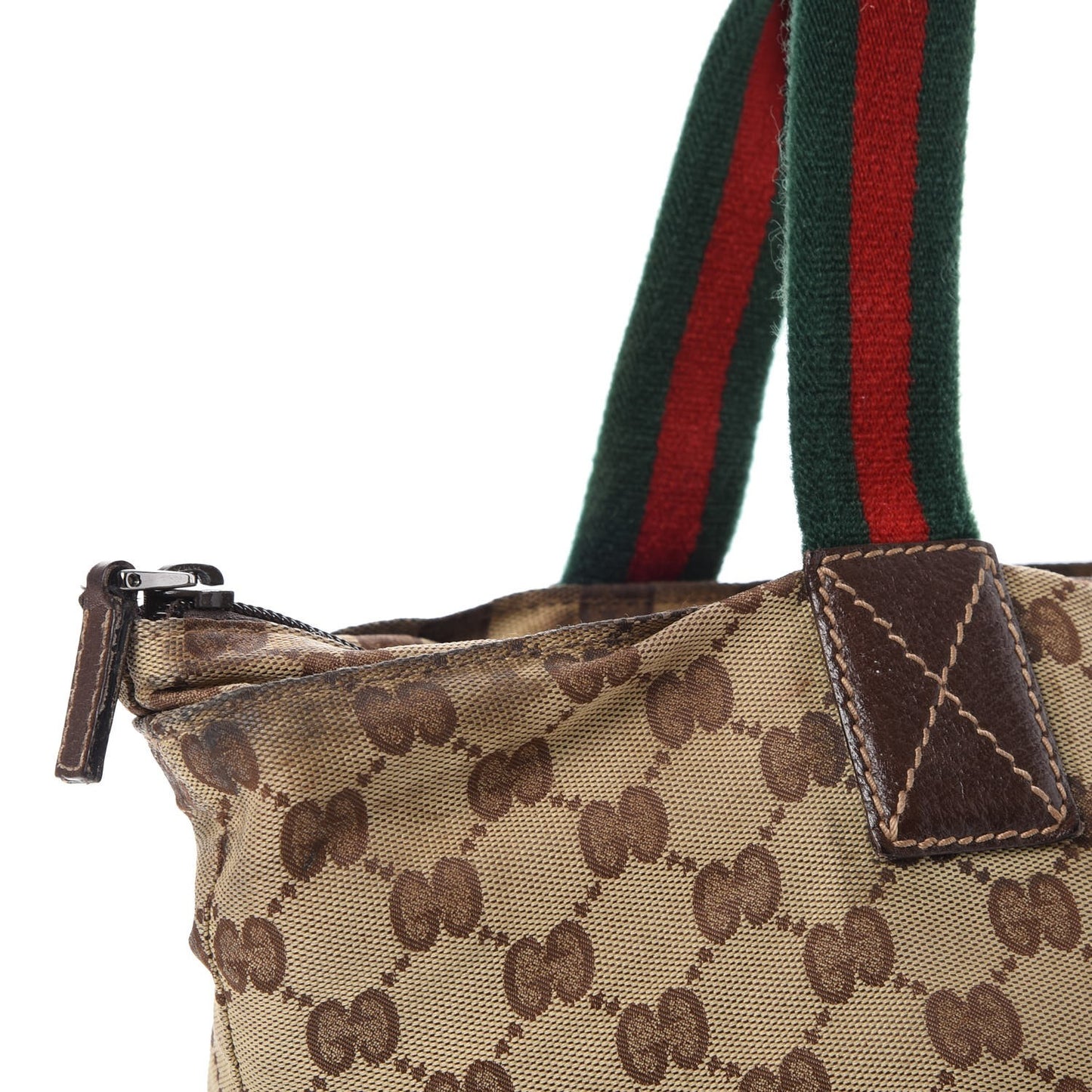 GG Monogram Small Web Handle Bucket Tote Dark Brown