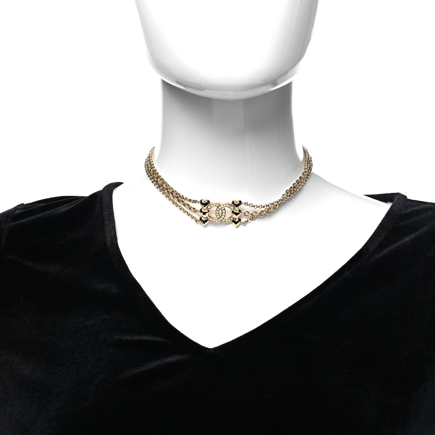 Chanel Crystal CC Heart Link Multi Strand Choker Necklace Gold 2 of 5