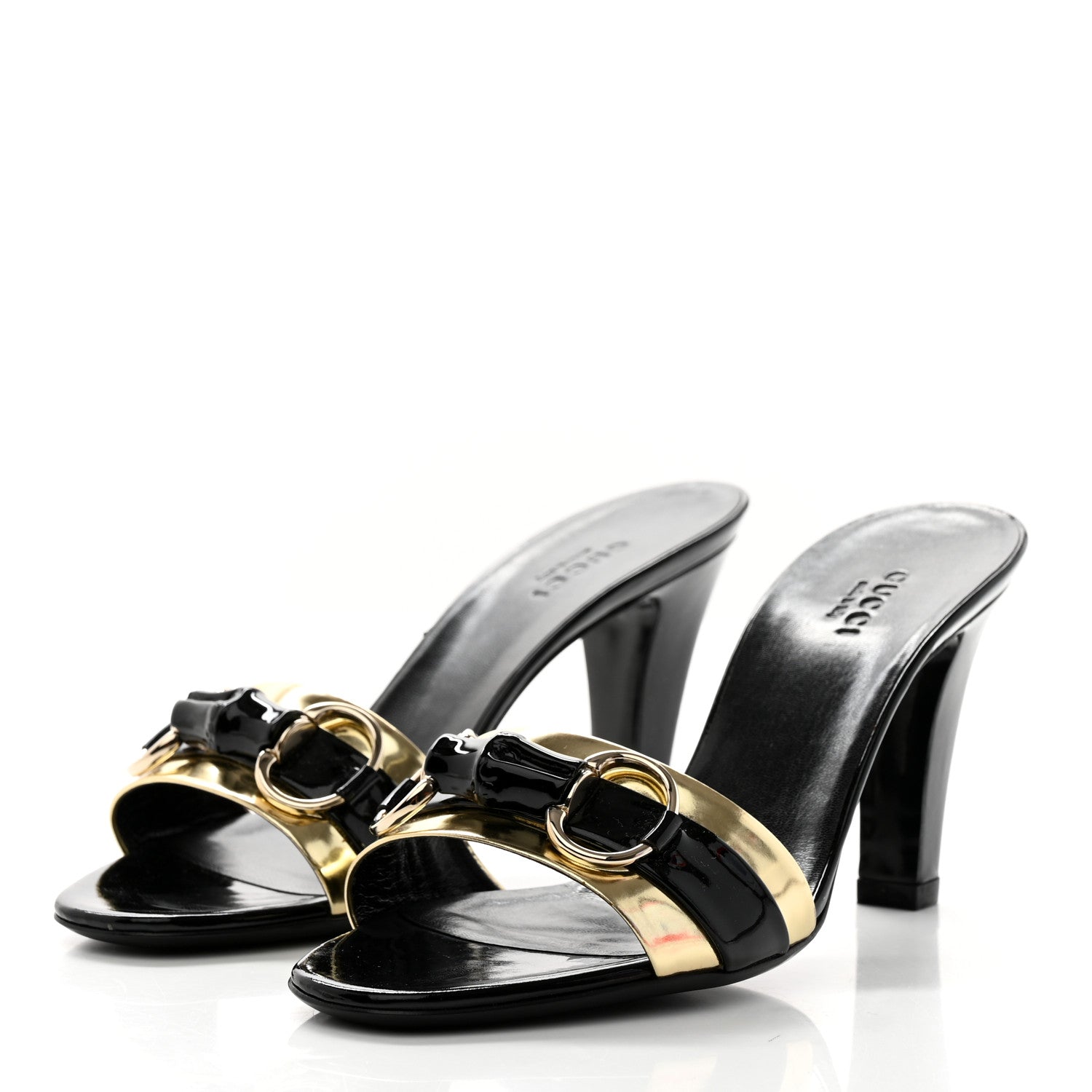 Gucci Metallic Calfskin Horsebit Sandal Pumps 6.5 Black Gold 3 of 8