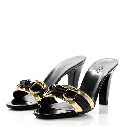 Gucci Metallic Calfskin Horsebit Sandal Pumps 6.5 Black Gold 3 of 8