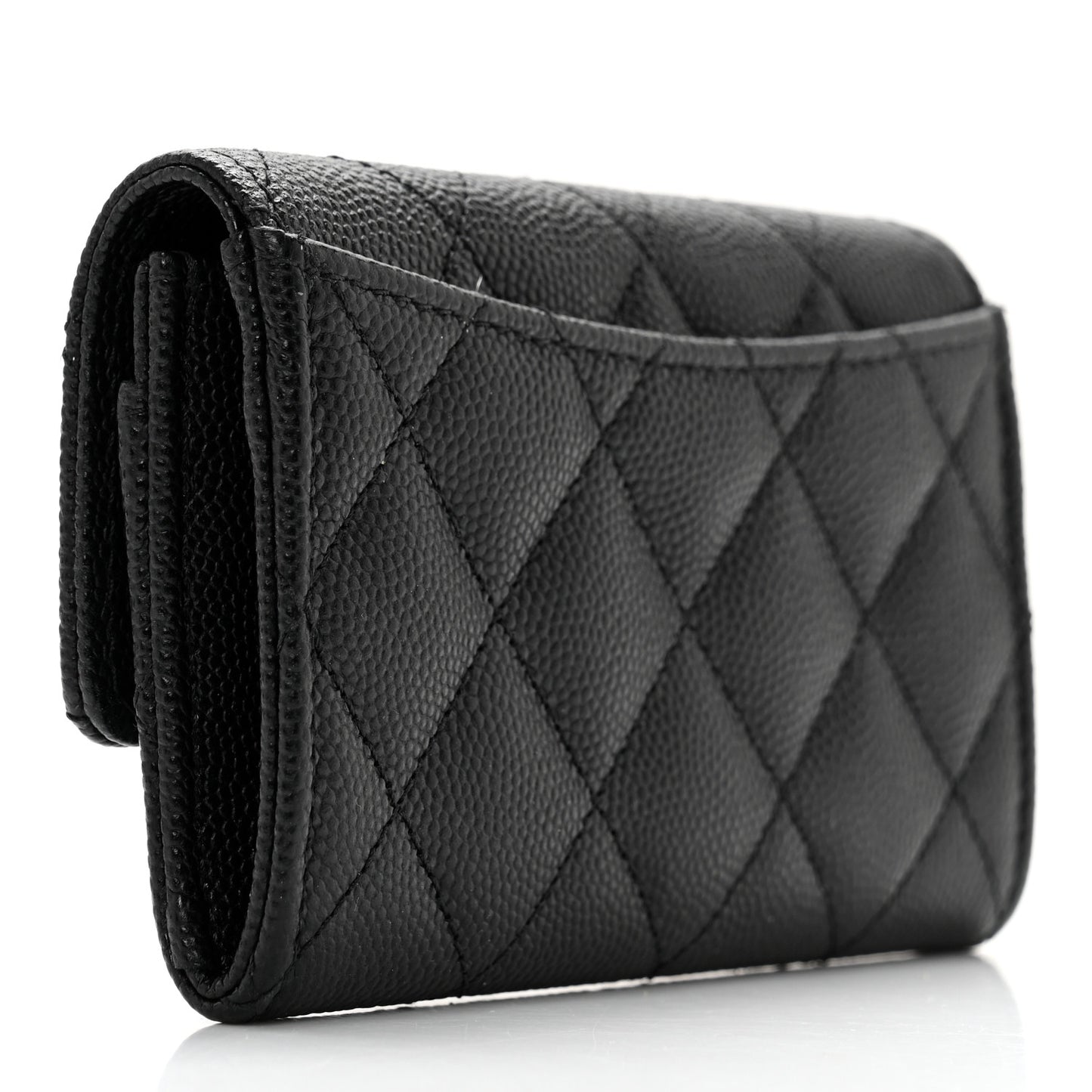 Caviar Quilted Enamel Coco Casino Flap Card Holder Wallet Black