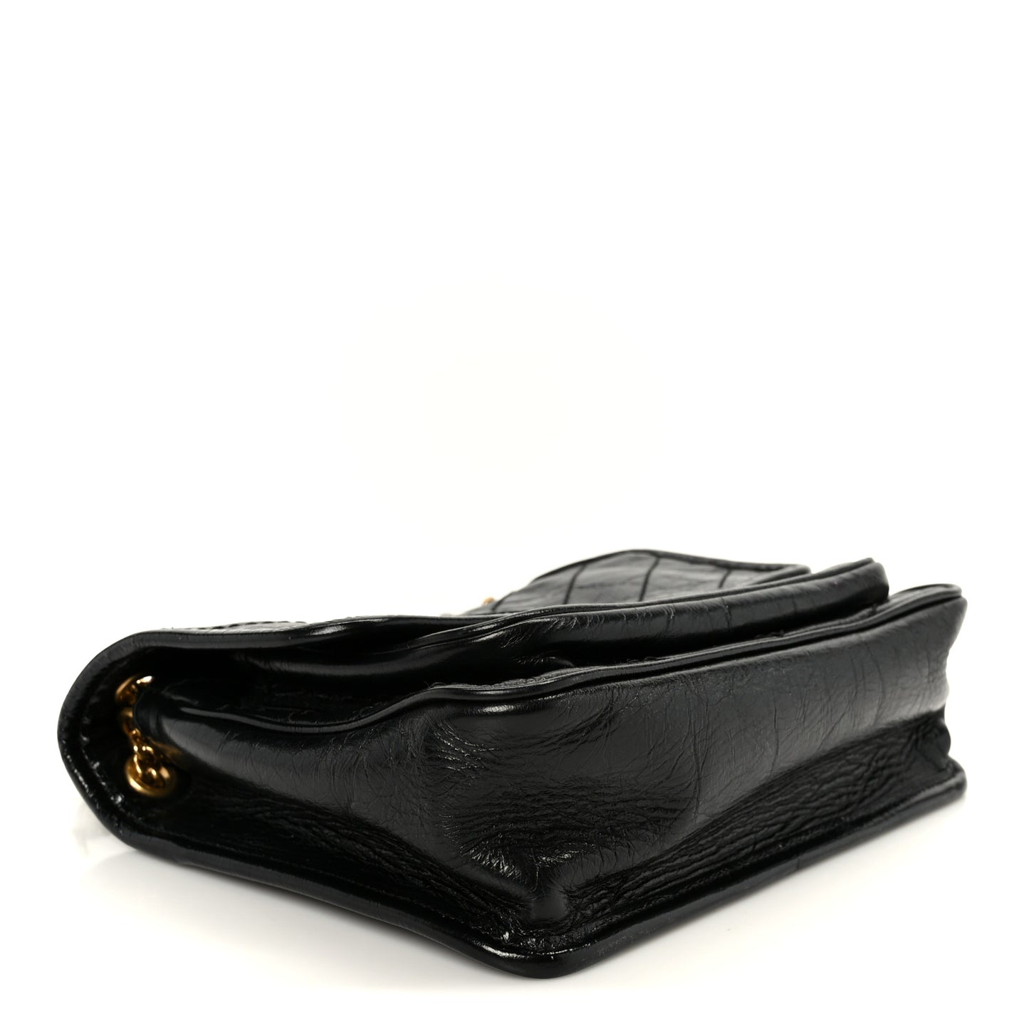 Crinkled Calfskin Matelasse Monogram Baby Niki Chain Satchel Black