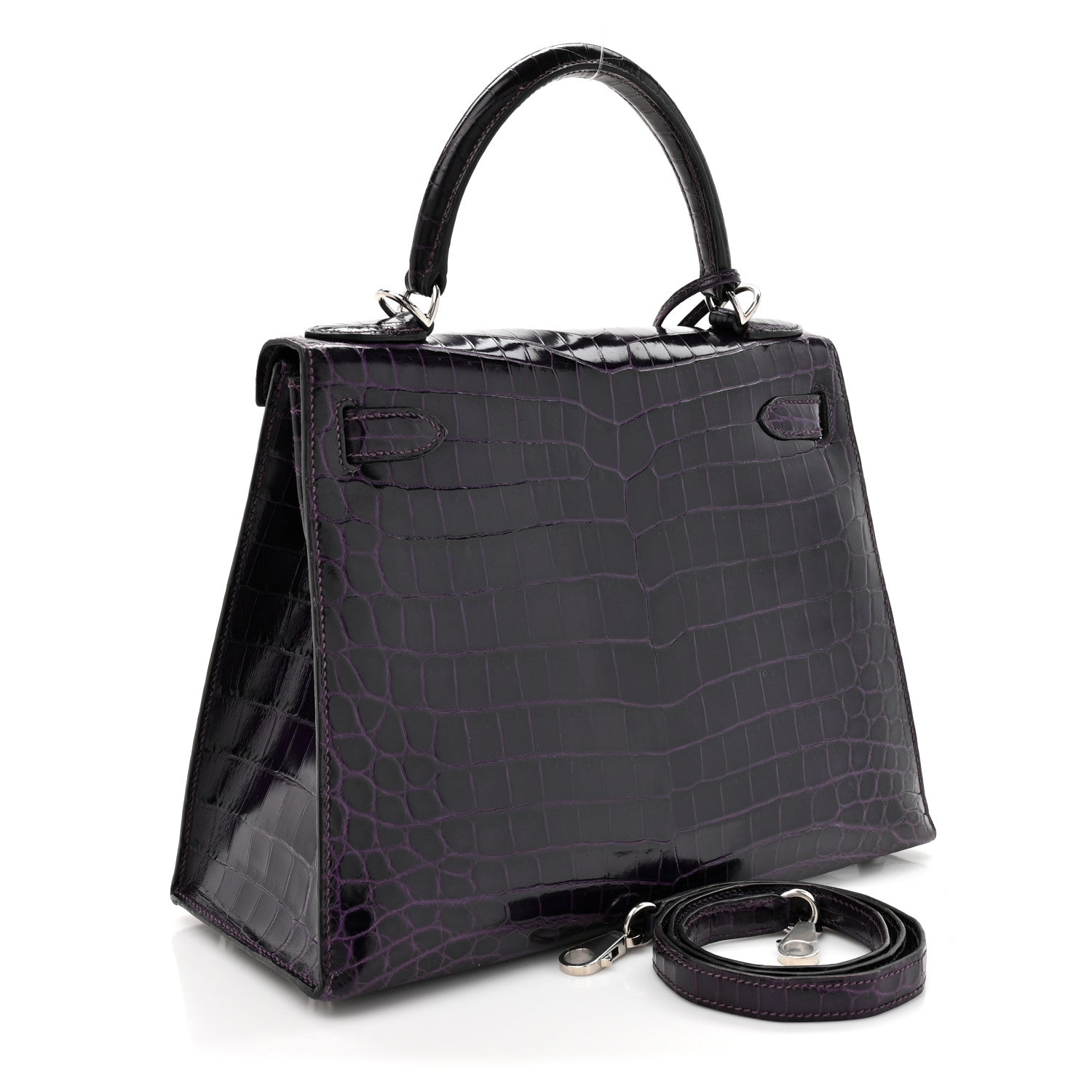 Hermes Shiny Niloticus Crocodile Kelly Sellier 28 Amethyst 5 of 23