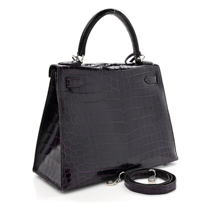 Hermes Shiny Niloticus Crocodile Kelly Sellier 28 Amethyst 5 of 23